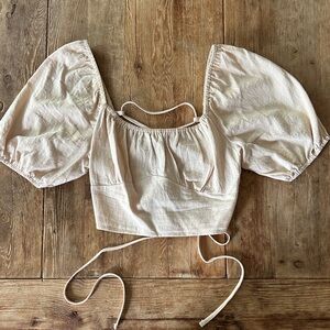Cream Linen Crop Top